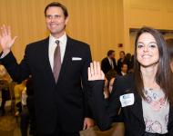 Kevin Bergt and Kelly Caputo being sworn in